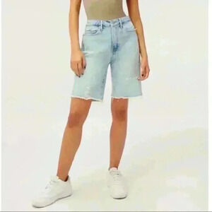GOOD American ‘90S Bermuda Distressed Denim Jean Shorts In Blue695 Size 14/32